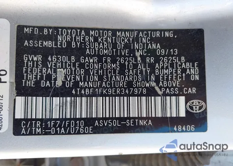 2014 Toyota Camry Le из США, поврежденный, VIN 4T4BF1FK9ER347978